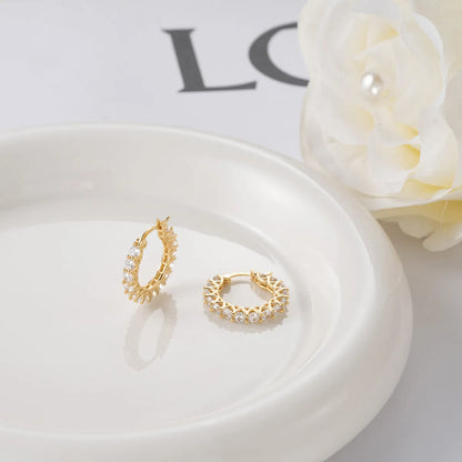 1 Pair Simple Style Solid Color Polishing Plating Inlay Sterling Silver Zircon 14k Gold Plated White Gold Plated Silver Plated Hoop Earrings