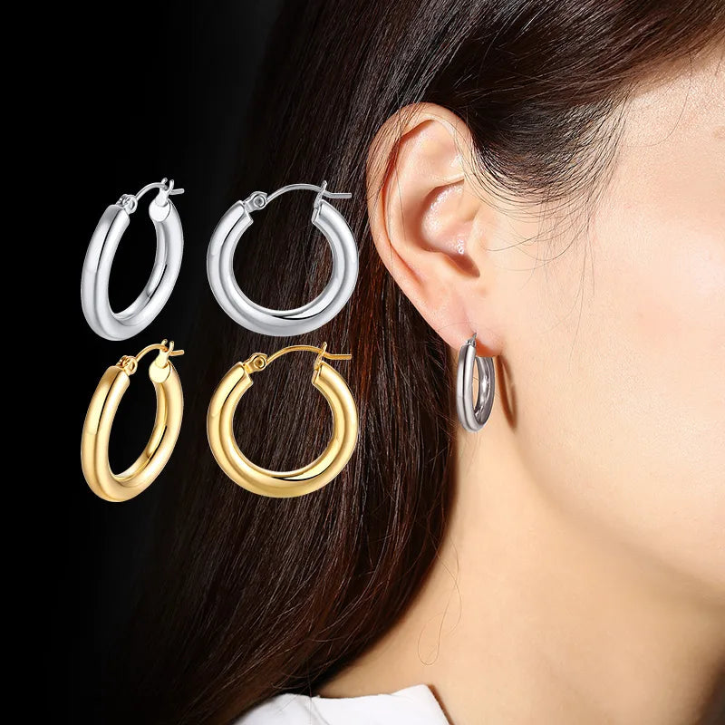 1 Pair Simple Style Solid Color Polishing 304 Stainless Steel Gold Plated Earrings