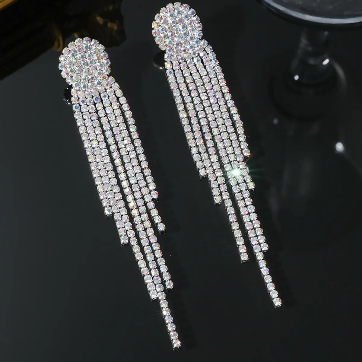 1 Pair Simple Style Solid Color Rhinestone Copper Silver Plated Drop Earrings