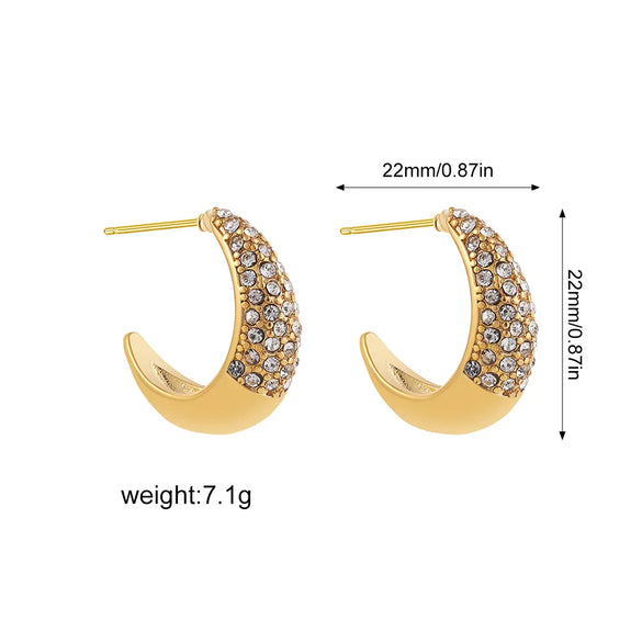 1 Pair Simple Style Solid Color Shiny C Shape Inlay 304 Stainless Steel Copper Zircon Ear Studs