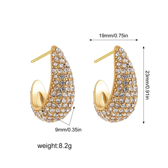1 Pair Simple Style Solid Color Shiny C Shape Inlay 304 Stainless Steel Copper Zircon Ear Studs