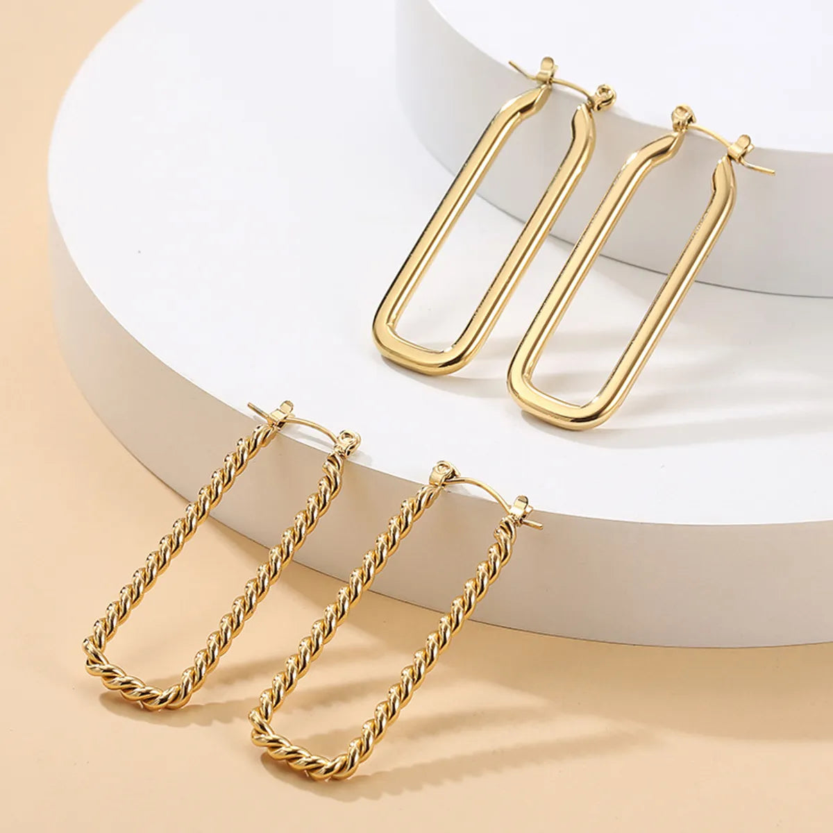 1 Pair Simple Style Solid Color Stainless Steel Plating 18k Gold Plated Earrings