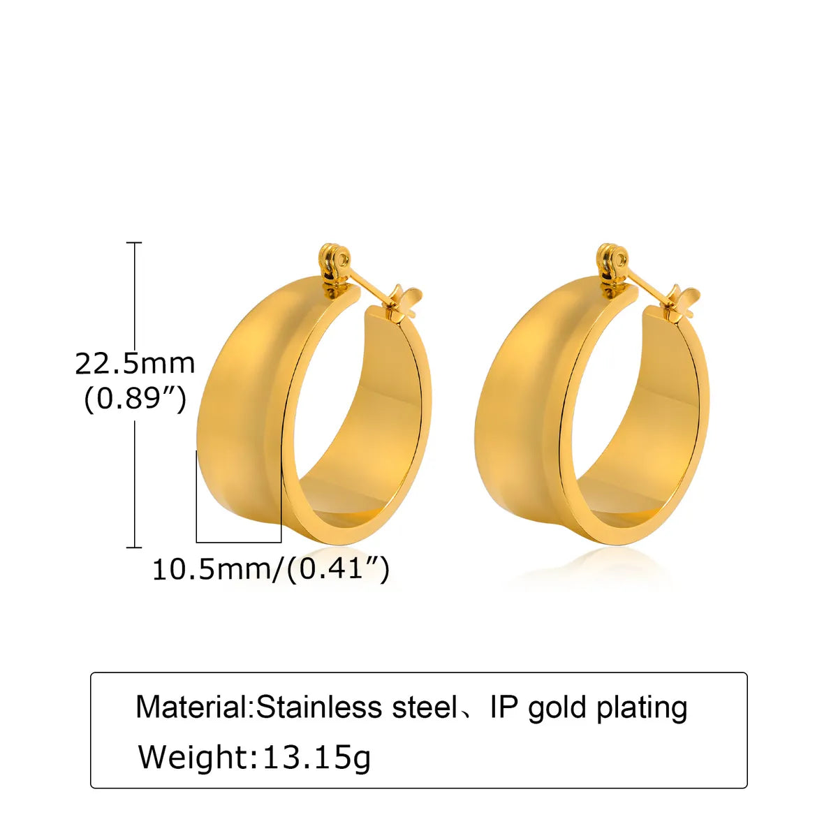 1 Pair Simple Style Solid Color Polishing Plating Stainless Steel 18k Gold Plated Earrings