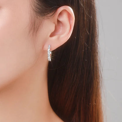 1 Pair Simple Style Solid Color Sterling Silver Plating Inlay Zircon Rhodium Plated Earrings