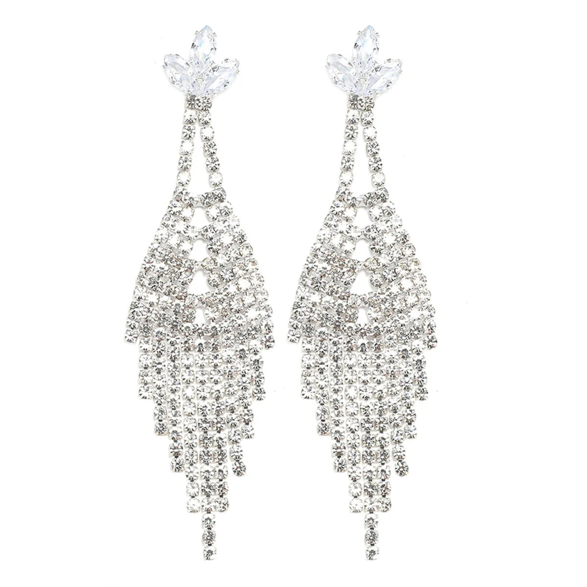 1 Pair Simple Style Solid Color Tassel Plating Inlay Alloy Rhinestones Silver Plated Drop Earrings