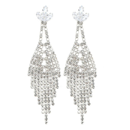 1 Pair Simple Style Solid Color Tassel Plating Inlay Alloy Rhinestones Silver Plated Drop Earrings