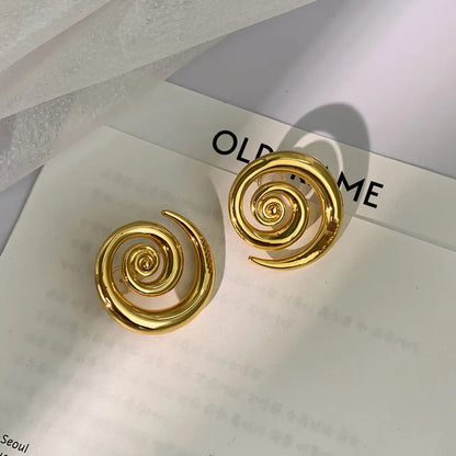 1 Pair Simple Style Spiral Stripe Plating Copper Gold Plated Ear Studs