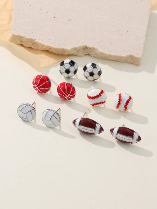 1 Pair Simple Style Sports Basketball Football Painted Epoxy Plating Alloy 14k Gold Plated Ear Studs