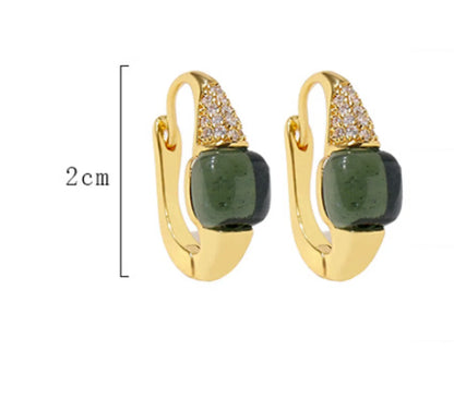 1 Pair Simple Style Square Artificial Gemstones Zircon Hoop Earrings