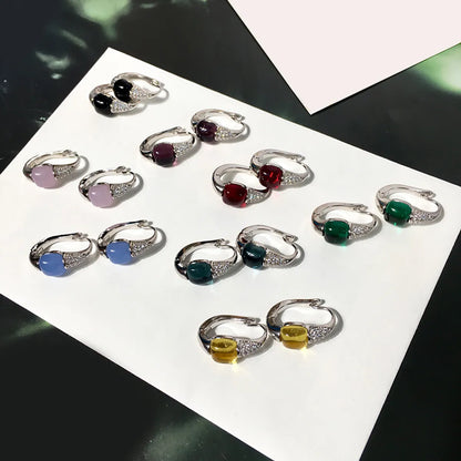 1 Pair Simple Style Square Artificial Gemstones Zircon Hoop Earrings