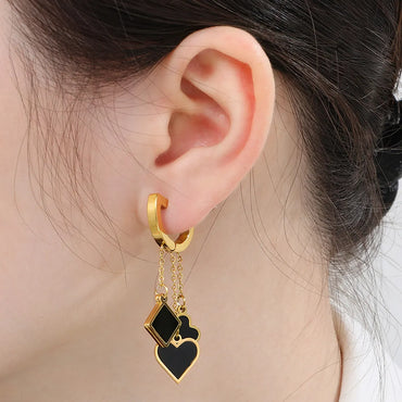 1 Pair Simple Style Square Heart Shape Chain Inlay Stainless Steel Shell Drop Earrings