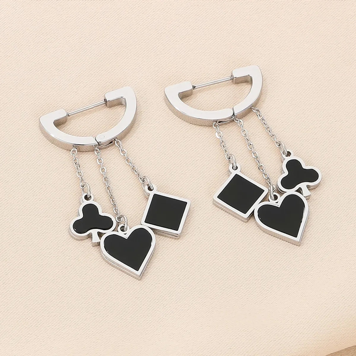 1 Pair Simple Style Square Heart Shape Chain Inlay Stainless Steel Shell Drop Earrings