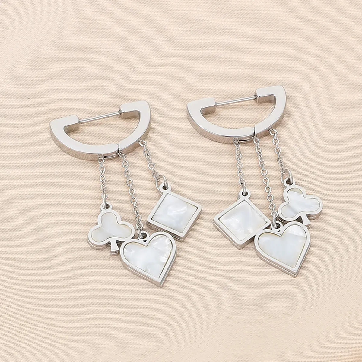 1 Pair Simple Style Square Heart Shape Chain Inlay Stainless Steel Shell Drop Earrings