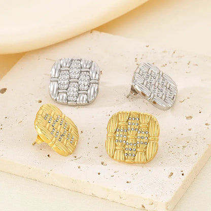 1 Pair Simple Style Square Inlay 304 Stainless Steel Rhinestones 18K Gold Plated Ear Studs