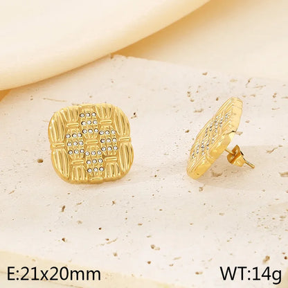 1 Pair Simple Style Square Inlay 304 Stainless Steel Rhinestones 18K Gold Plated Ear Studs