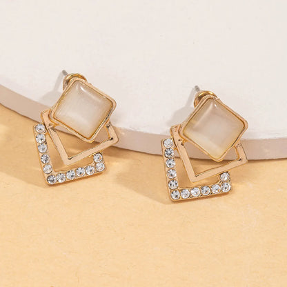 1 Pair Simple Style Square Inlay Alloy Gold Plated Ear Studs