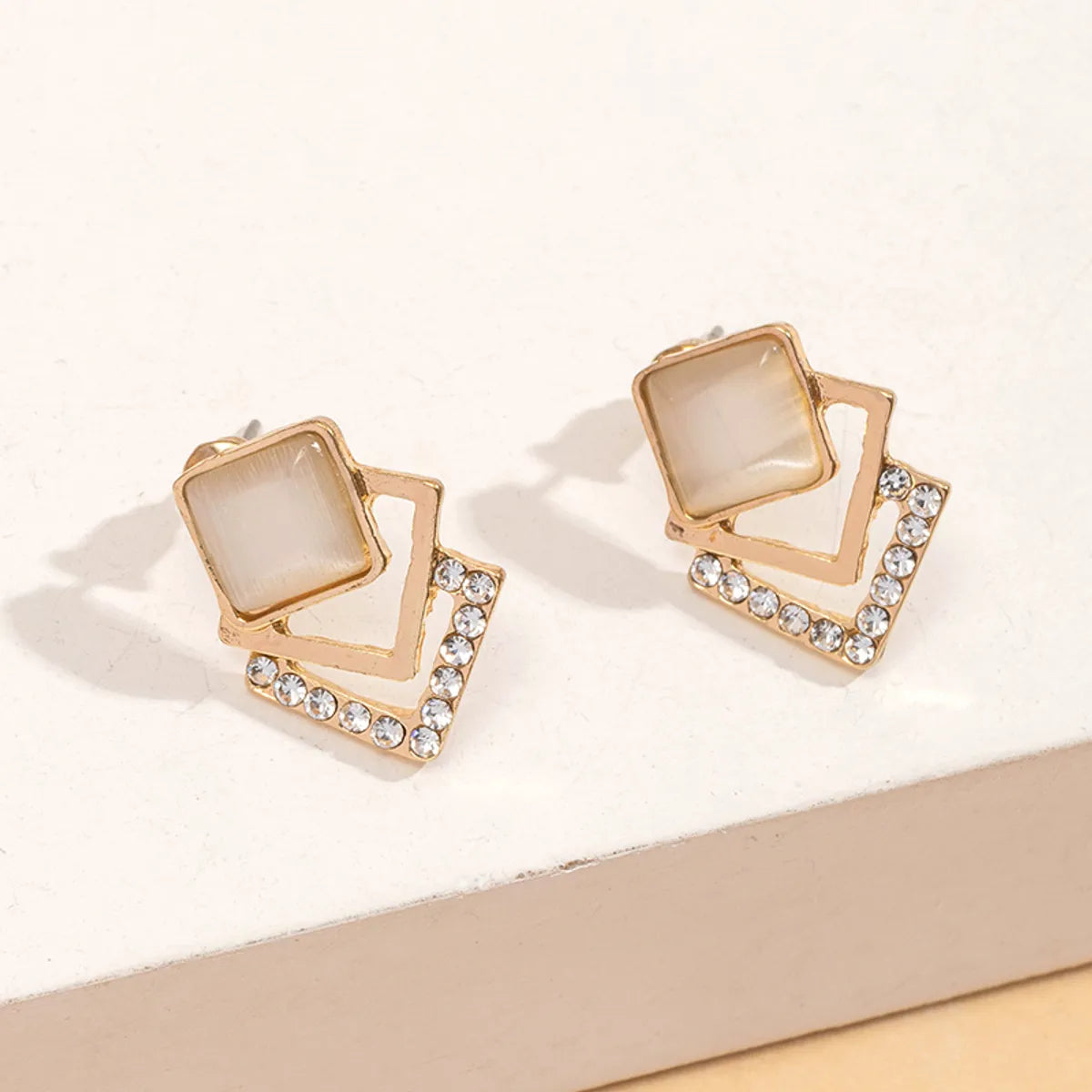 1 Pair Simple Style Square Inlay Alloy Gold Plated Ear Studs