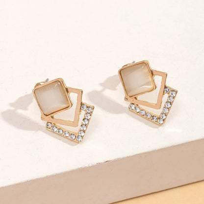 1 Pair Simple Style Square Inlay Alloy Gold Plated Ear Studs