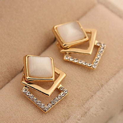 1 Pair Simple Style Square Inlay Alloy Gold Plated Ear Studs