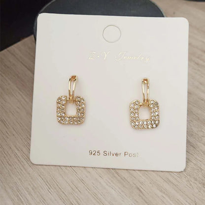 1 Pair Simple Style Square Inlay Alloy Zircon Drop Earrings