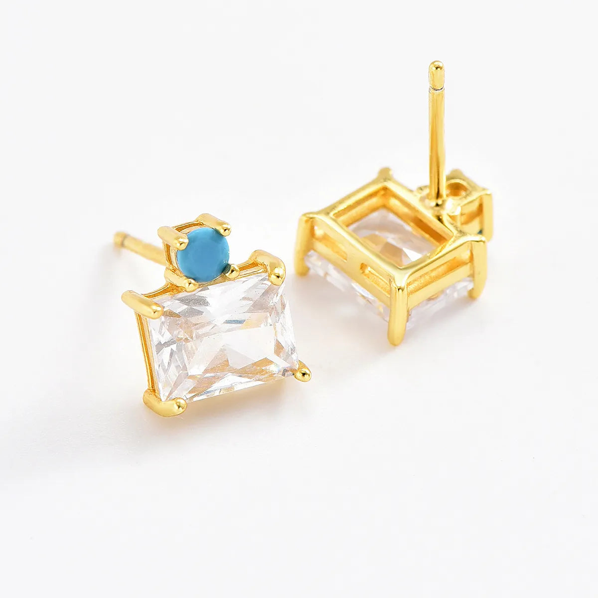 1 Pair Simple Style Square Inlay Sterling Silver Zircon Ear Studs