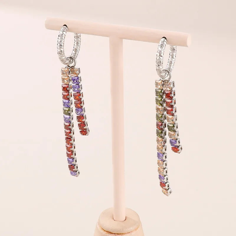 1 Pair Simple Style Square Inlay Titanium Steel Rhinestones 18K Gold Plated Drop Earrings