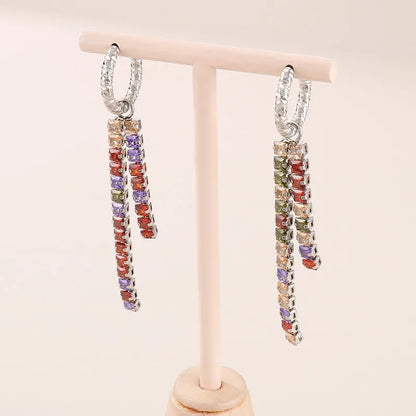 1 Pair Simple Style Square Inlay Titanium Steel Rhinestones 18K Gold Plated Drop Earrings