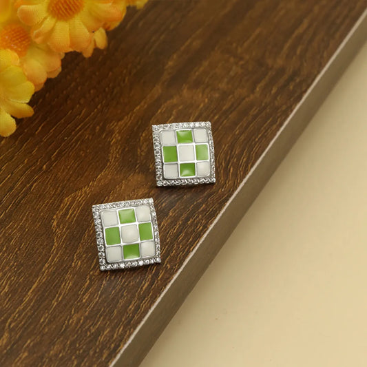 1 Pair Simple Style Square Lattice Enamel Plating Inlay Copper Zircon White Gold Plated Ear Studs