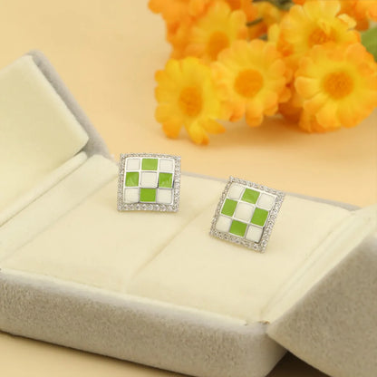 1 Pair Simple Style Square Lattice Enamel Plating Inlay Copper Zircon White Gold Plated Ear Studs