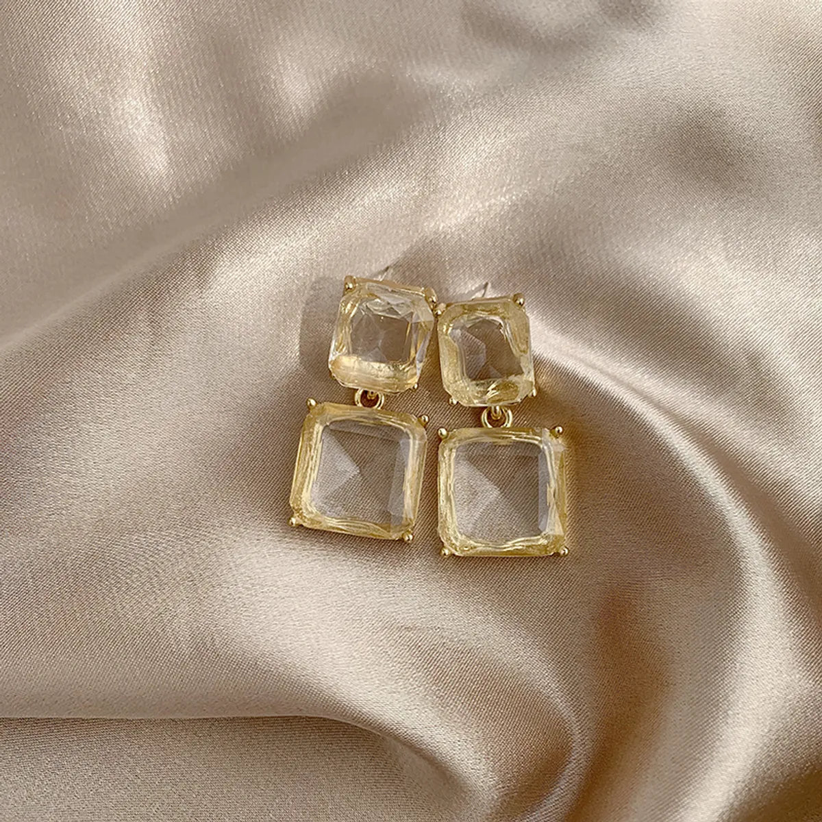 1 Pair Simple Style Square Plating Inlay Alloy Zircon Gold Plated Drop Earrings