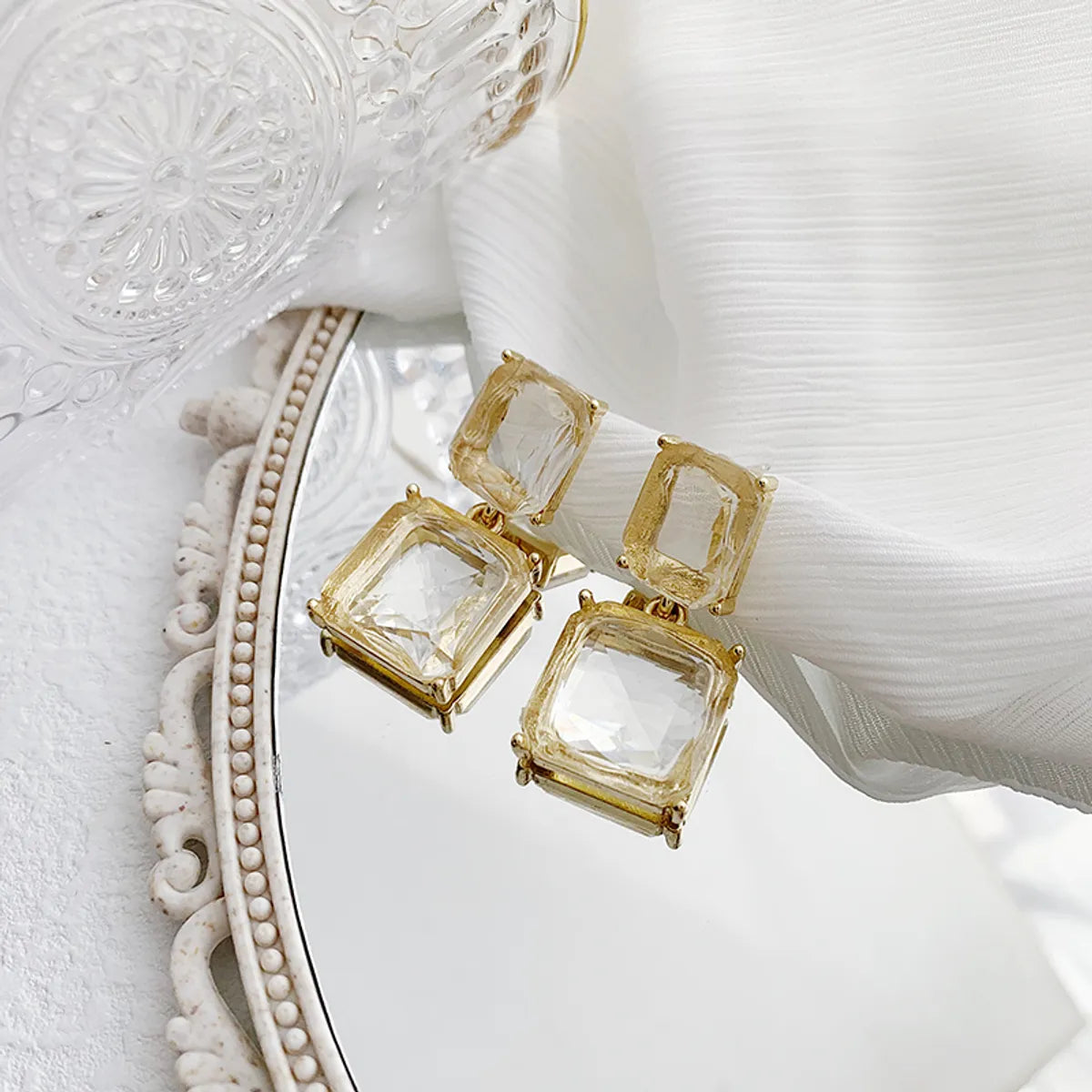 1 Pair Simple Style Square Plating Inlay Alloy Zircon Gold Plated Drop Earrings