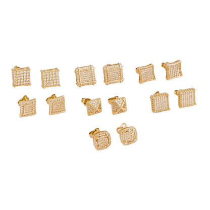 1 Pair Simple Style Square Plating Inlay Copper Zircon 18k Gold Plated White Gold Plated Ear Studs