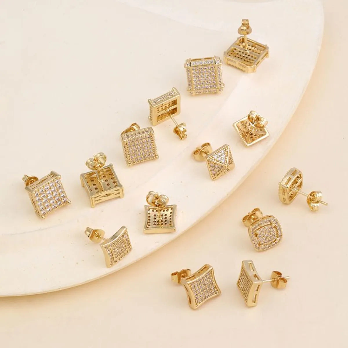 1 Pair Simple Style Square Plating Inlay Copper Zircon 18k Gold Plated White Gold Plated Ear Studs