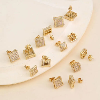 1 Pair Simple Style Square Plating Inlay Copper Zircon 18k Gold Plated White Gold Plated Ear Studs