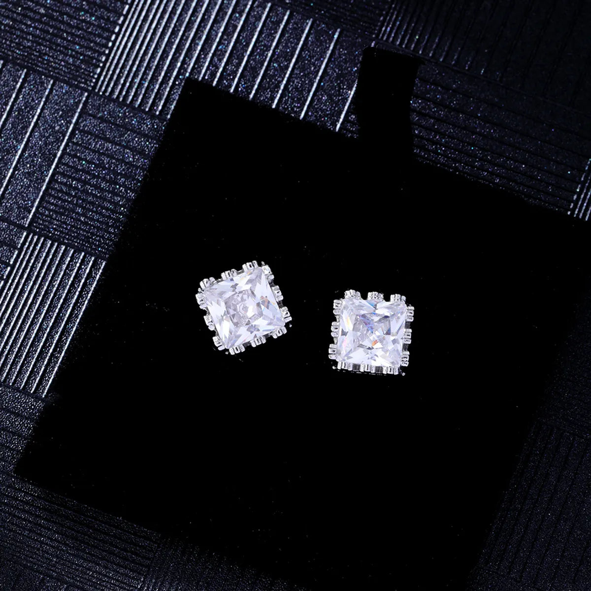 1 Pair Simple Style Square Plating Inlay Copper Zircon White Gold Plated Ear Studs