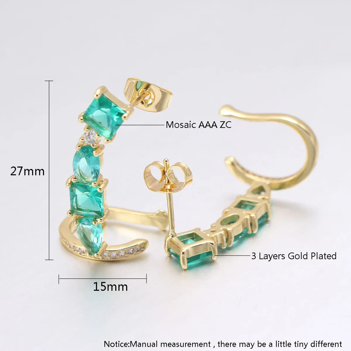 1 Pair Simple Style Square Plating Inlay Copper Zircon White Gold Plated Gold Plated Ear Cuffs