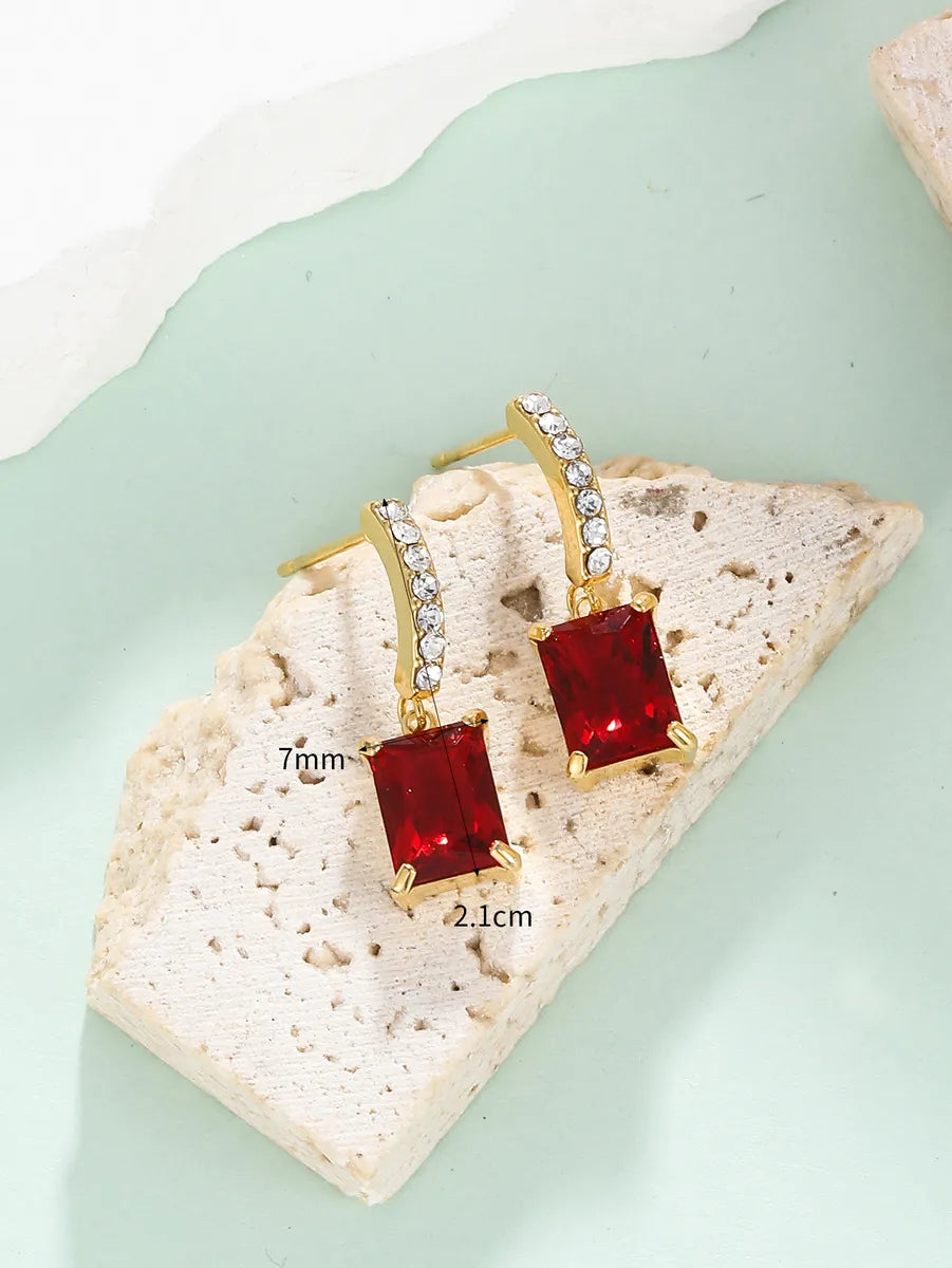 1 Pair Simple Style Square Plating Inlay Stainless Steel Zircon 18k Gold Plated Drop Earrings