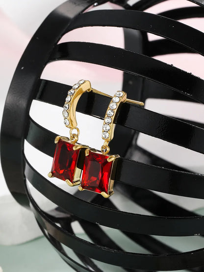 1 Pair Simple Style Square Plating Inlay Stainless Steel Zircon 18k Gold Plated Drop Earrings