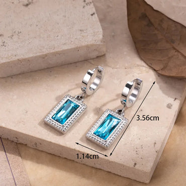 1 Pair Simple Style Square Plating Inlay 304 Stainless Steel Zircon Drop Earrings