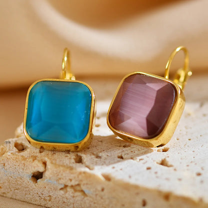 1 Pair Simple Style Square Plating Inlay Stainless Steel Zircon Gold Plated Ear Studs