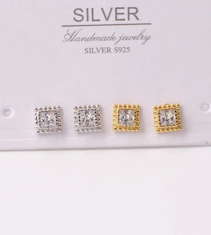 1 Pair Simple Style Square Plating Inlay Sterling Silver Zircon White Gold Plated Ear Studs