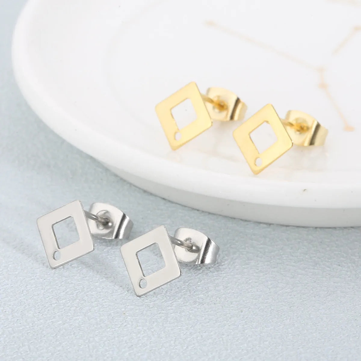 1 Pair Simple Style Square Plating Stainless Steel Ear Studs