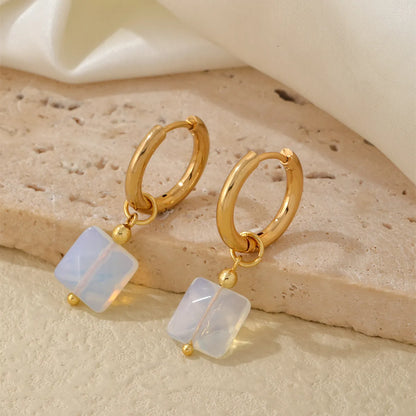 1 Pair Simple Style Square Plating Stainless Steel Natural Stone Gold Plated Drop Earrings