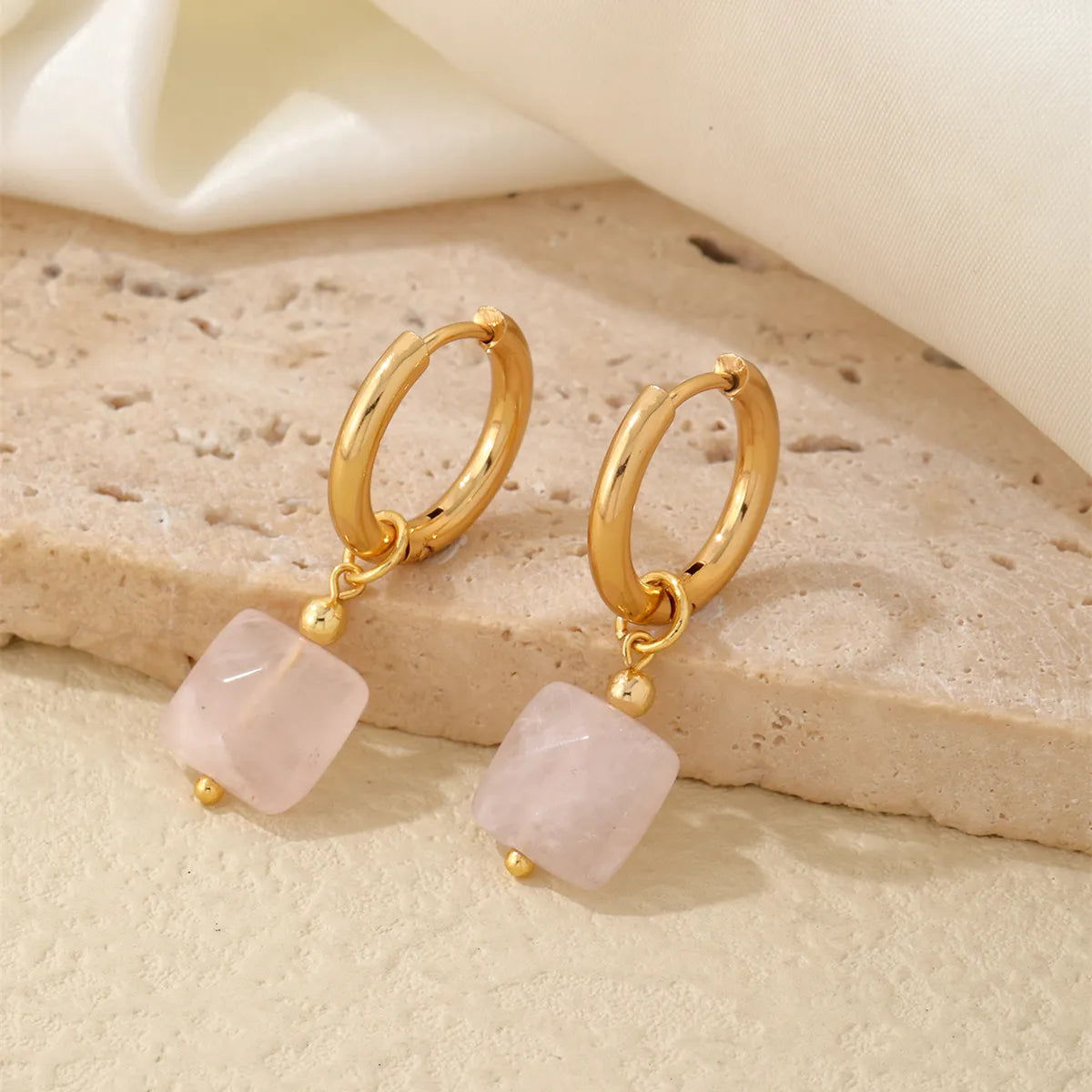 1 Pair Simple Style Square Plating Stainless Steel Natural Stone Gold Plated Drop Earrings