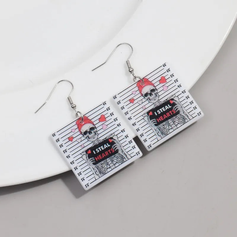 1 Pair Simple Style Square Skull Arylic Drop Earrings