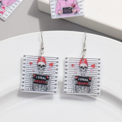 1 Pair Simple Style Square Skull Arylic Drop Earrings