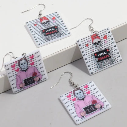 1 Pair Simple Style Square Skull Arylic Drop Earrings