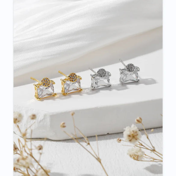 1 Pair Simple Style Square Solid Color Plating Inlay Copper Zircon 18k Gold Plated Ear Studs