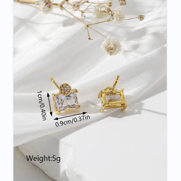 1 Pair Simple Style Square Solid Color Plating Inlay Copper Zircon 18k Gold Plated Ear Studs