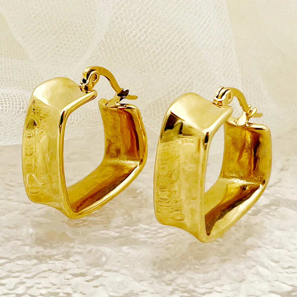 1 Pair Simple Style Square Polishing Plating Stainless Steel Metal Gold Plated Hoop Earrings